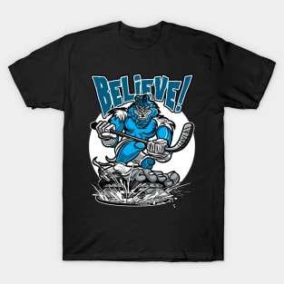 Believe Bigfoot Hockey Player Mascot T-Shirt